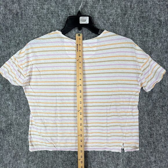 Madewell Shirt Womens Small Striped Short-Sleeve Crew-Neck Oversized Linen Blend - Picture 7 of 9